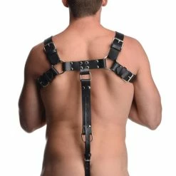 Men's Fetish Clothes Extreme Sex Toys, Bondage, & Fucking Machines | ExtremeRestraintsEnglish Bull Dog Leather Chest Harness With Cock Strap -SEX TOY SHOP af551 male model 004