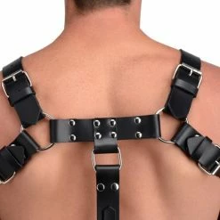 Men's Fetish Clothes Extreme Sex Toys, Bondage, & Fucking Machines | ExtremeRestraintsEnglish Bull Dog Leather Chest Harness With Cock Strap -SEX TOY SHOP af551 male model 005
