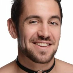 Clothing Accessories Extreme Sex Toys, Bondage, & Fucking Machines | ExtremeRestraintsSex Pet Leather Choker With Silver Ring -SEX TOY SHOP ag761 black male model 001b 868x1300